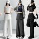 裤 休闲垂坠感长裤 女2026春季 显瘦阔腿裤 潮 新款 假两件拼接屁帘西装