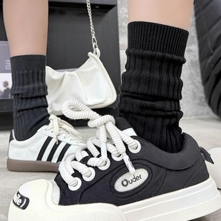 无骨纯色高筒显瘦长袜 长款 袜say 竖纹针织小腿堆堆袜女纯棉秋季