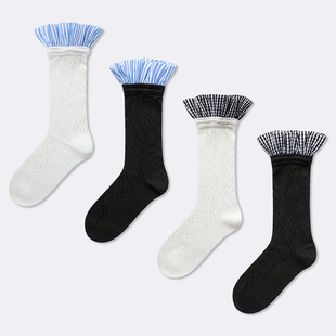 袜say 镂空透气网眼芭蕾风袜子花边中筒袜 春夏女miu系无骨薄款