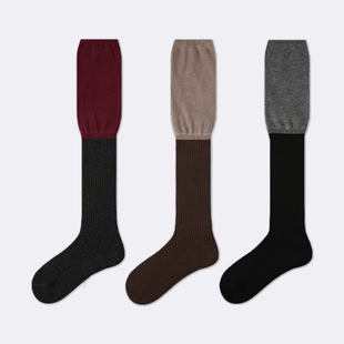 袜say 复古拼接长筒袜秋冬氛围堆堆袜百搭拼色显瘦简约ins袜子女