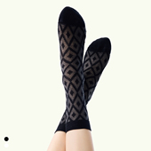 袜say 棉袜花纹黑白卡丝女袜网眼透气复古中筒袜 春夏薄款