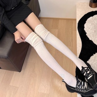 袜say 纯色堆堆袜长筒袜竖纹拼接高筒袜长靴袜女 过膝袜子女春秋款