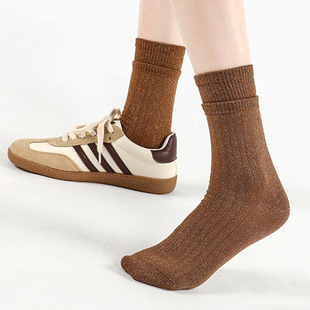 袜say 无骨缝头袜 袜子春夏纯色女袜双罗口珠光中筒袜潮流堆堆时装