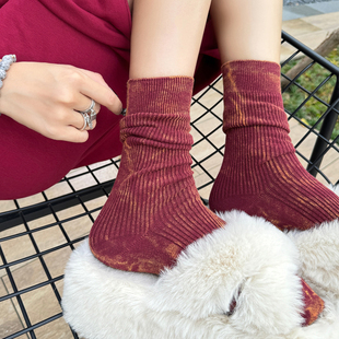 袜say 2025秋冬新款女袜复古风个性涂鸦炒色潮袜堆堆袜透气中筒袜