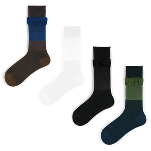 袜say 春夏网眼花边袜子双罗口撞色中筒女袜 光丝堆堆袜棉质薄款