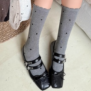 袜say 袜子波点中筒袜棉袜木耳边堆堆袜韩系百搭舒适女袜 秋冬新款