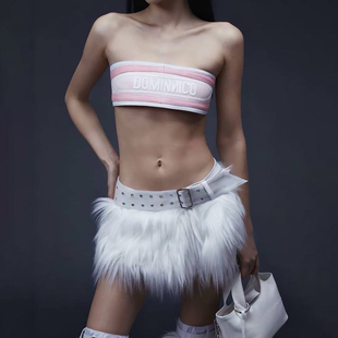 怪诞女孩 美式小众时尚设计感毛毛半身裙女 性感百搭修身高腰短裙