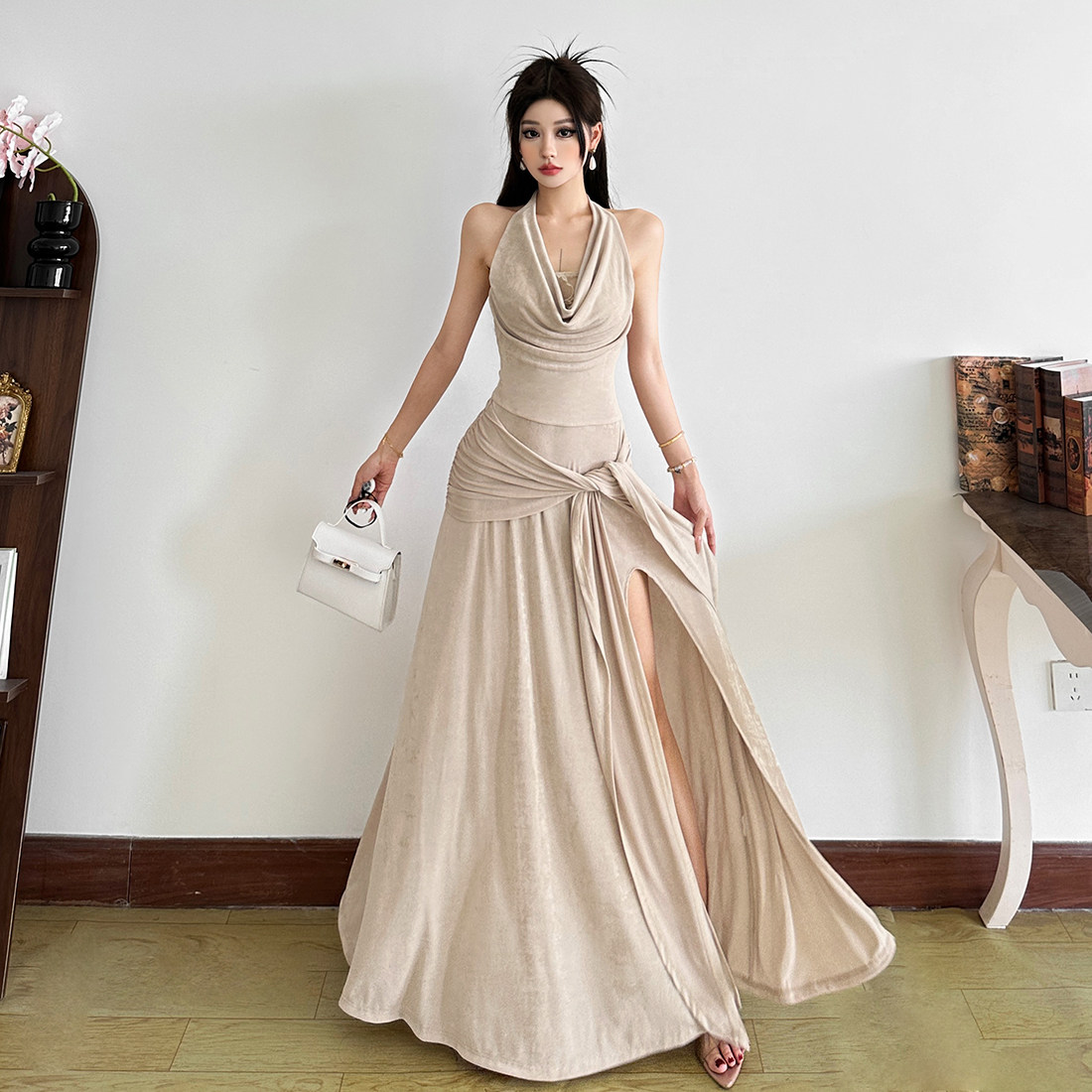 【伊顿美神】复古挂脖荡领连衣裙