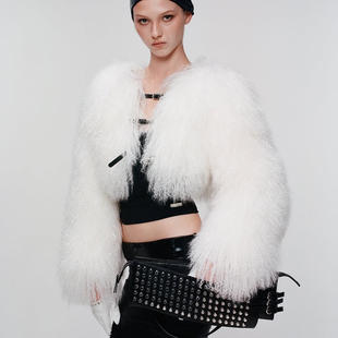 怪诞女孩 冬季新款欧美时尚仿皮草短款外套女 毛茸茸百搭保暖上衣