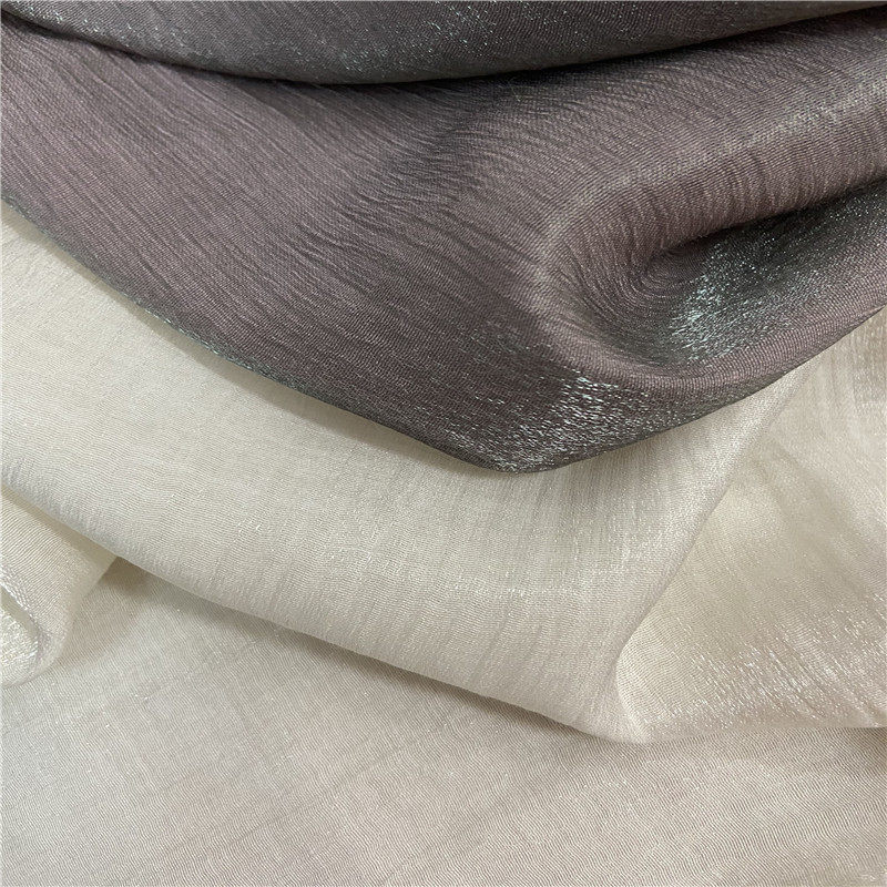 琉璃光泽织亮丝混纺定型压皱缎面麻纱布料天丝麻面料汉服连衣裙布
