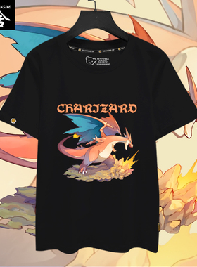 喷火龙宝可梦maga喷火龙火焰神奇宝贝短袖T恤衫男女学生纯棉半袖