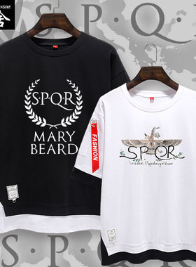 SPQR罗马帝国军事朱庇特营爱好者假两件短袖T恤衫男女5五分袖衣服