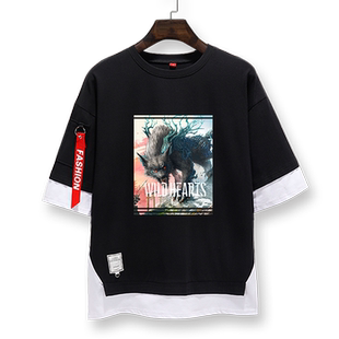 狂野之心狩猎游戏steam周边ps5假两件短袖T恤衫男女5五分袖半中袖