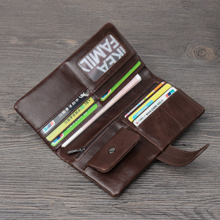 超软做旧头层牛皮男士 真皮多卡位女士钱包日系 钱包复古油蜡皮长款