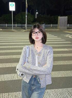 150小矮个子小香风灰色针织开衫女145cm短款毛衣外套上衣xs码秋冬