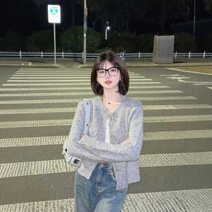 150小矮个子小香风灰色针织开衫女145cm短款毛衣外套上衣xs码秋冬