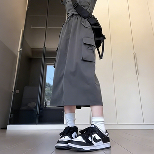 150cm矮个子高腰灰色工装裙半身裙女夏天薄款美式中长款a字速干裙