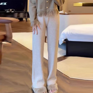 小个子窄版阔腿裤女秋冬145xs高腰宽松雪尼尔直筒裤150cm显高裤子