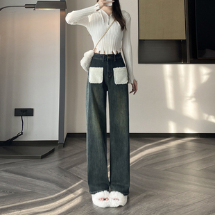 长裤 冬季 女145cm梨型身材直筒裤 小个子高腰加绒加厚牛仔裤 潮 爆款