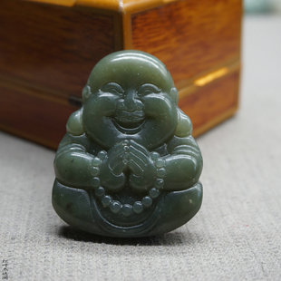 和田玉青白玉佛公天然玉石吊坠挂件双面雕刻玉佩玉坠玉牌器弥勒佛