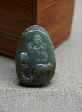 糖青玉吉祥如意站佛笑佛玉石天然和田玉吊坠挂件玉坠玉佩玉坠配饰