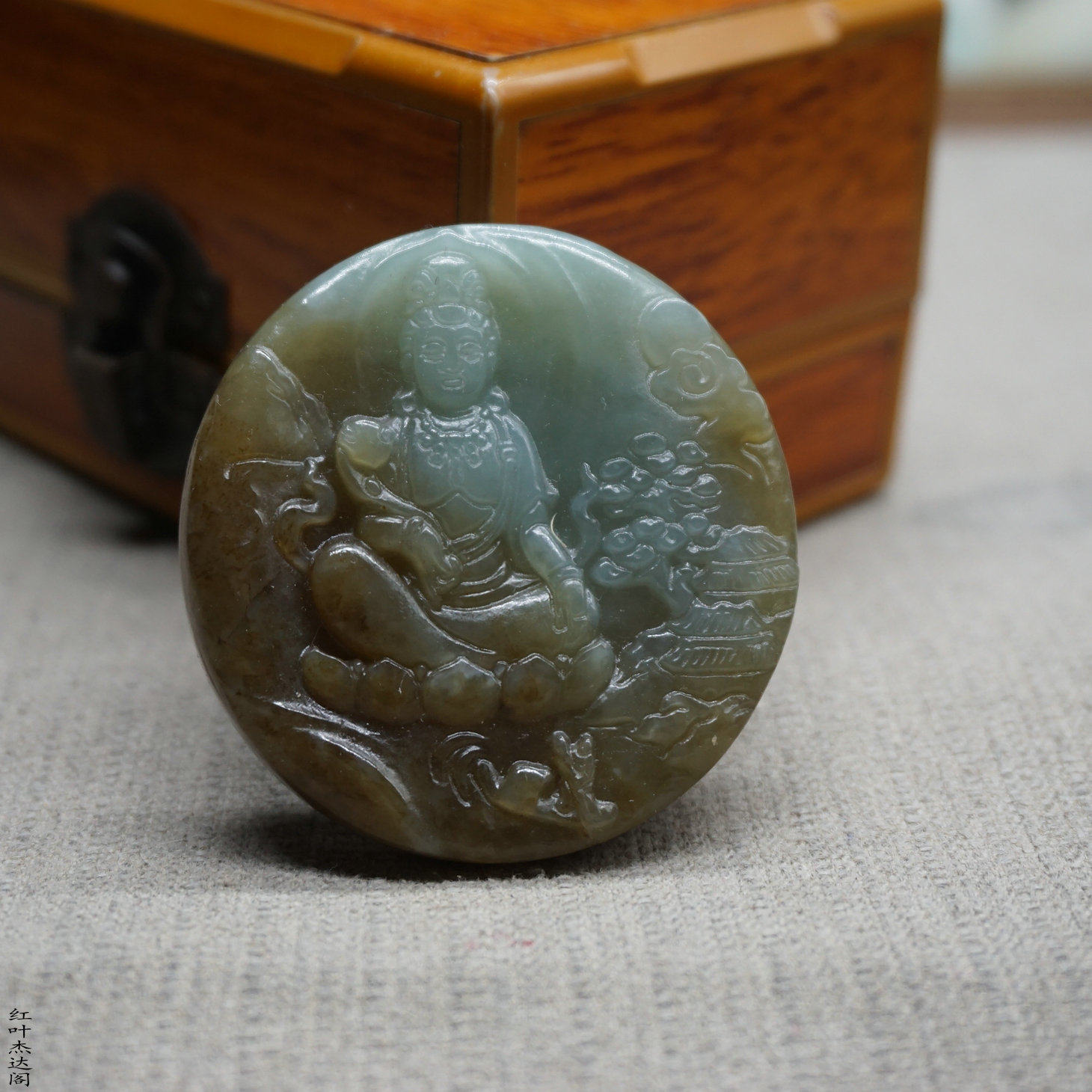 天然和田玉糖青白玉双面山水观音菩萨玉石吊坠挂件玉坠玉佩玉坠佩