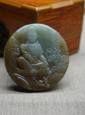 天然和田玉糖青白玉双面山水观音菩萨玉石吊坠挂件玉坠玉佩玉坠佩