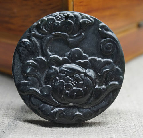 玉墨绿玉花开富贵汉服配饰吊坠