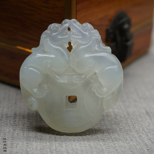 岫玉双貔貅挂件吊坠平安扣腰佩