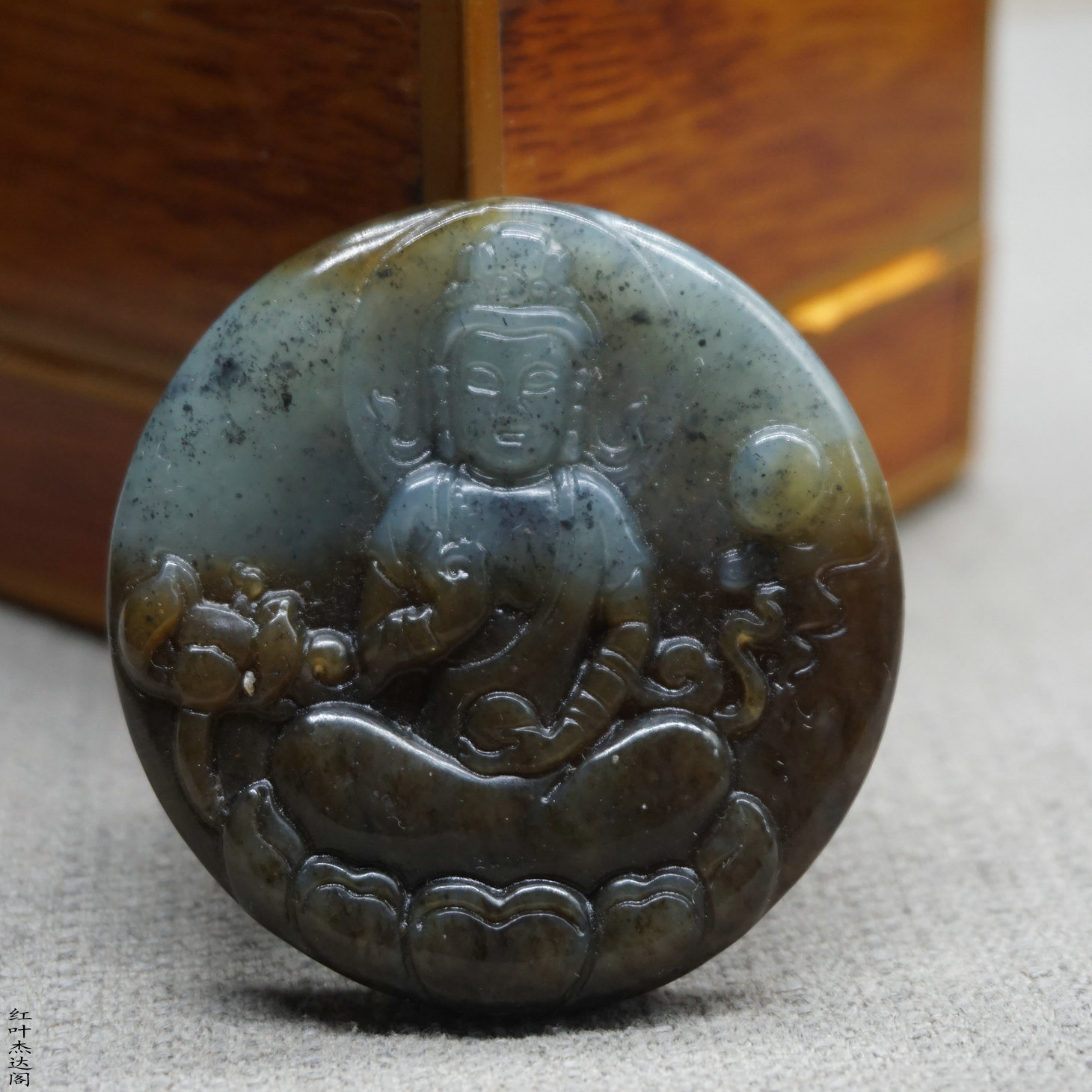 和田玉糖青白玉双面雕刻山水观音天然玉石吊坠挂件玉坠玉佩玉坠器