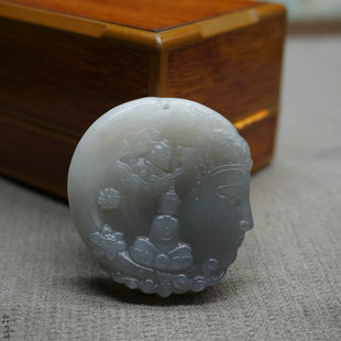 天然和田玉烟青玉双面雕刻一念之间悟道玉石吊坠挂件玉坠玉佩玉坠