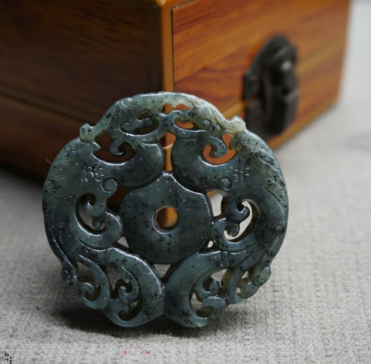 和田玉吊坠烟青玉俏色浴火凤凰牌玉佩女款天然玉石镂空双凤坠挂件