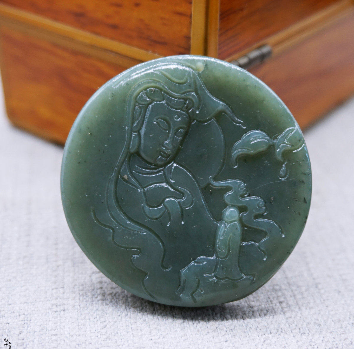 和田糖青玉悟道莲花观音天然玉石圆牌项链保平安情侣挂吊坠民族风