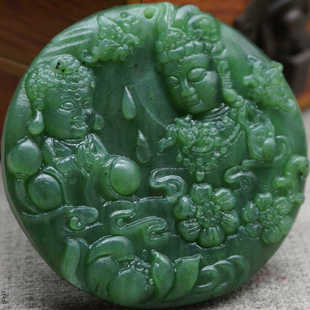 和田玉碧玉圆牌悟道观音吊坠男款项链玉挂件玉龙玉佩配饰玉石牌子