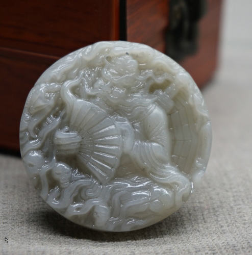 和田玉烟青玉钟馗吊坠男女毛衣链