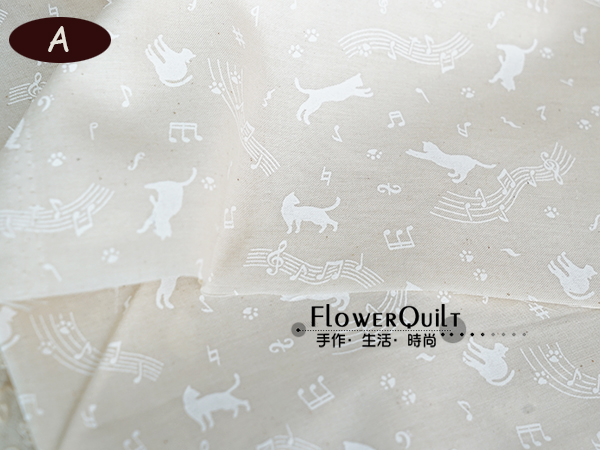 日本进口印花布组-猫咪乐章  浅色底布