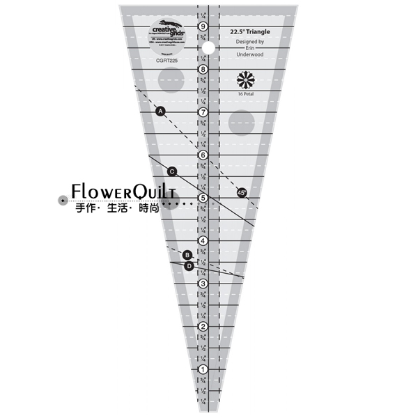 美国进口Creative Grids 22.5度三角拼布尺(尖形德勒斯登盘英寸)