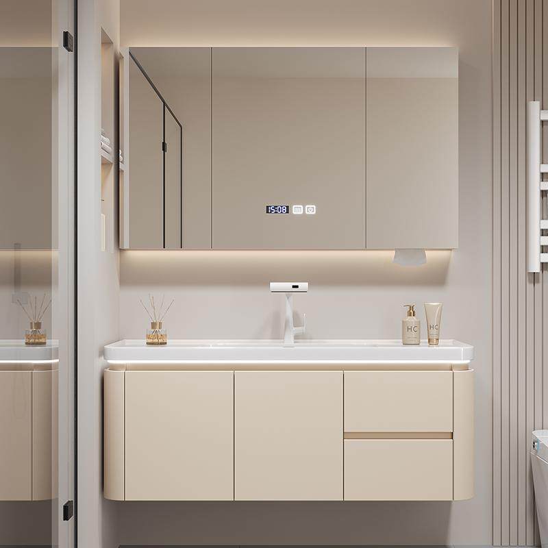 轻奢奶油浴室柜组合陶瓷一体盆卫生间洗漱台面洗脸盆柜智能镜实木,家装主材,浴室柜组合,淘宝优惠券,粉丝福利购,淘宝优惠卷