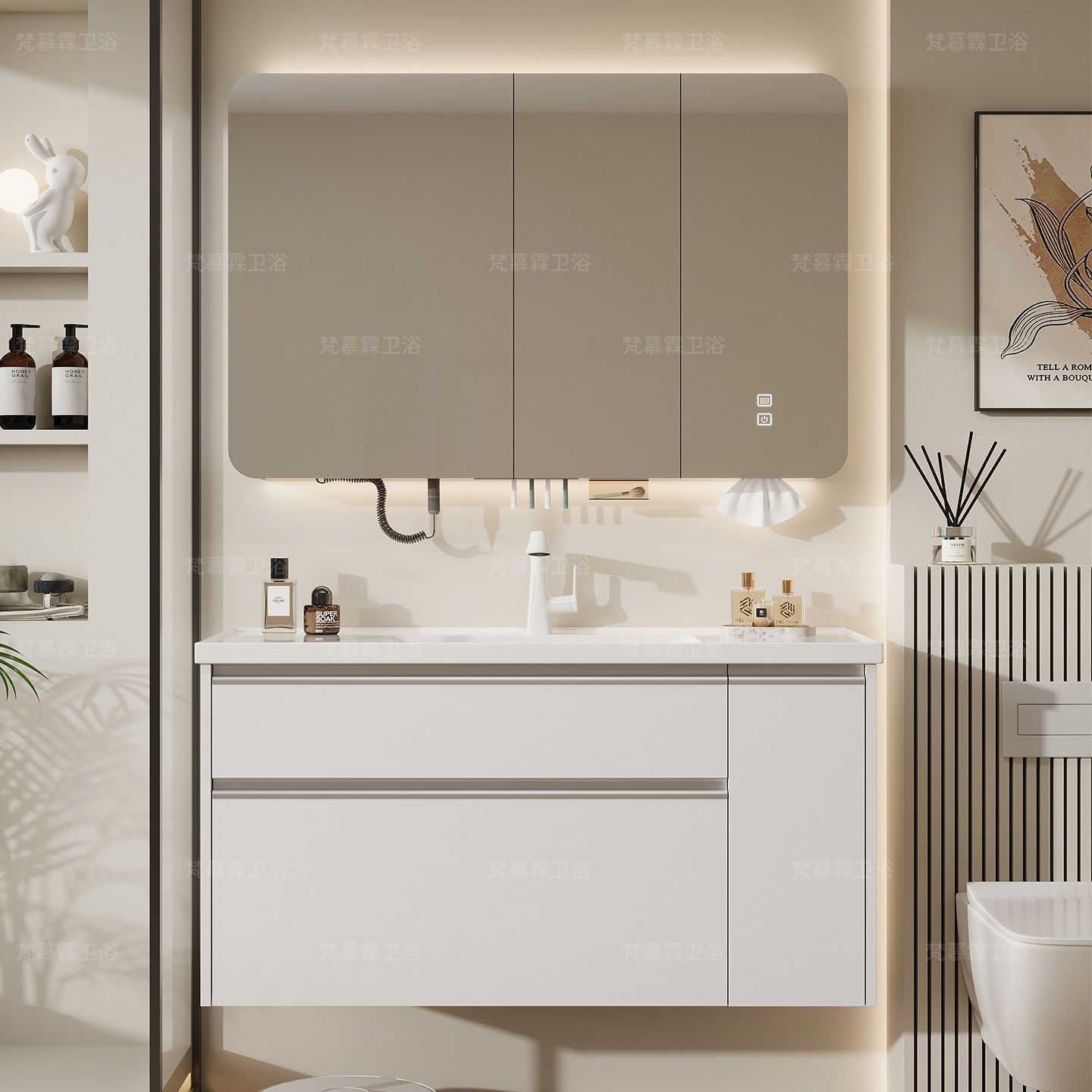 新款奶油风超大储物加高柜体收纳篮日式多层实木浴室柜组合洗漱台,家装主材,浴室柜组合,淘宝优惠券,粉丝福利购,淘宝优惠卷