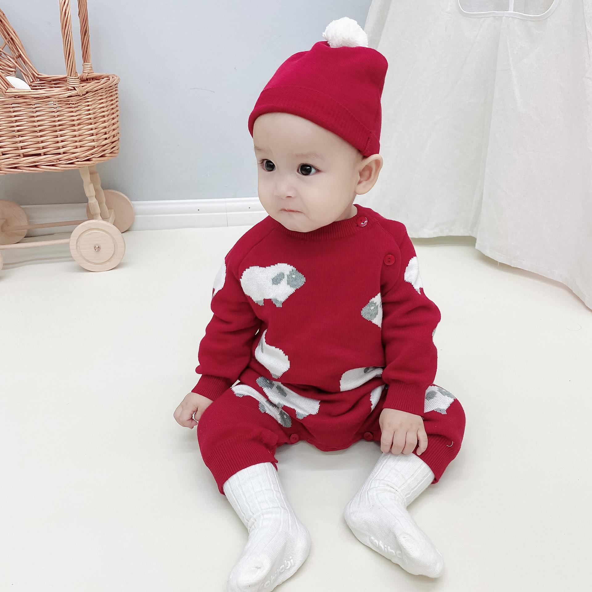 婴幼儿针织连体衣喜庆爬服