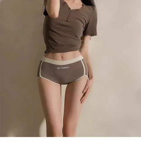女士大码内裤简约纯棉中腰包臀女春夏平角性感运动风