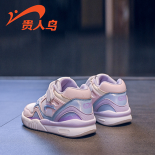 贵人鸟旗舰店女童魔术贴板鞋春款2024新款潮牌学生女孩防滑运动鞋