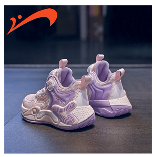 贵人鸟儿童篮球鞋女童鞋2025春款新款网面透气旋转纽扣女孩运动鞋