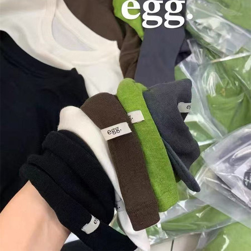 人手多色入！韩代e*g原 贝壳扣袖标巨舒服好穿柔软垂感圆领打底衫