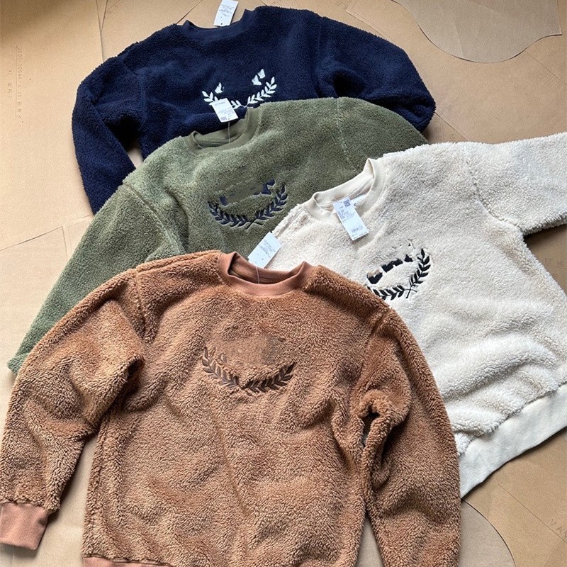 @G* 男女同款 字母麦穗贴布刺绣羊羔绒+摇粒绒保暖圆领套头卫衣