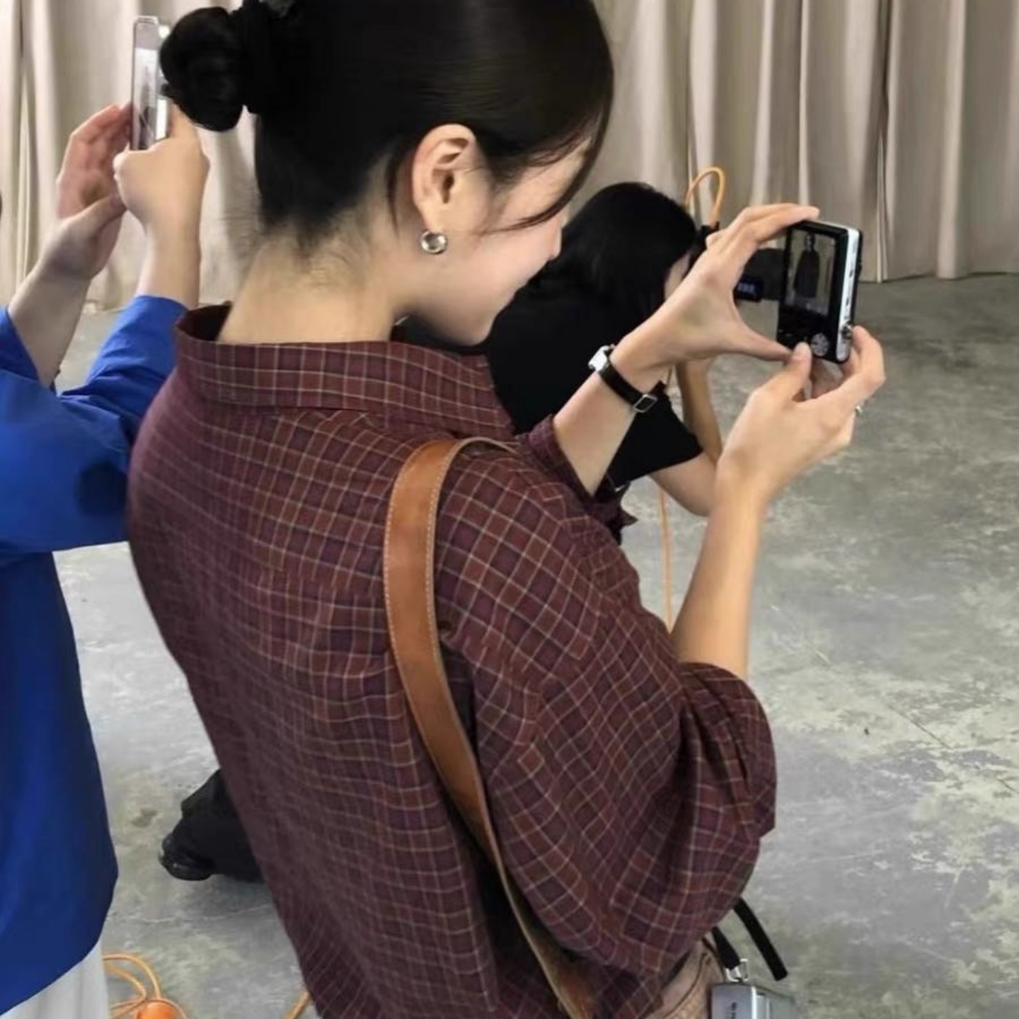 韩代@G*d 荷静同款 超洋气显白！休闲复古高级质感红棕色格子衬衫