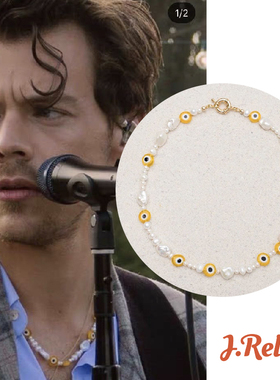 eliou同款街头harry哈卷同款恶魔之眼天然珍珠欧美镀金锁骨项链