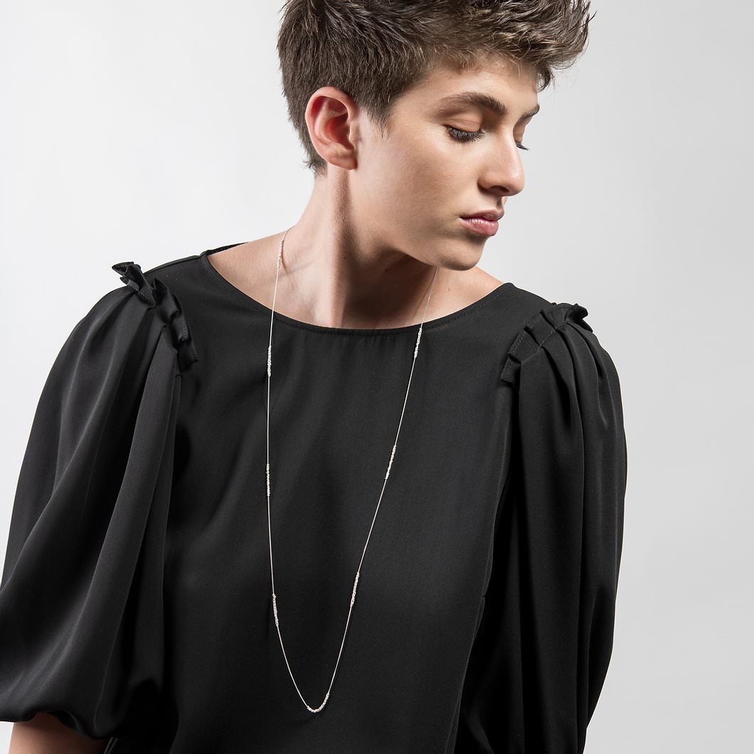 重工设计感闪闪轻奢手工编织通体925纯银简约精致细长项链叠戴