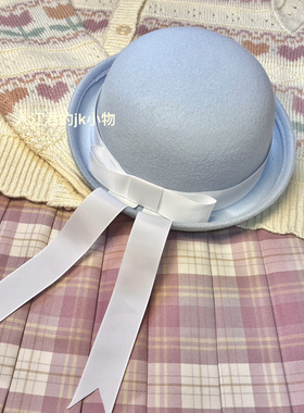 【入江原创】现货速发！手作月光蓝jk帽浅蓝学院风幼稚园蝴蝶结