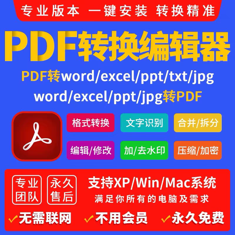 pdf转word文档转换ppt转excel图片修改文字制作压缩软件pdf编辑器